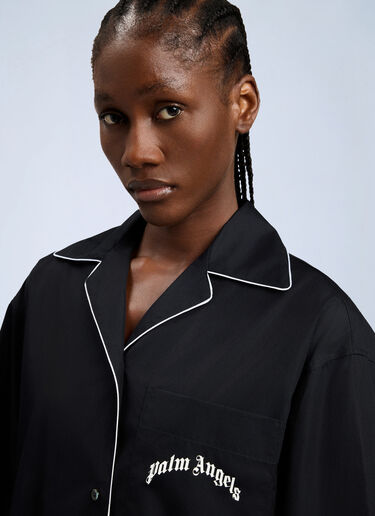 LN-CC® - Palm Angels: Curved Logo Bowling Shirt - Black Palm Angels Curved Logo Bowling Shirt Black pma0264225