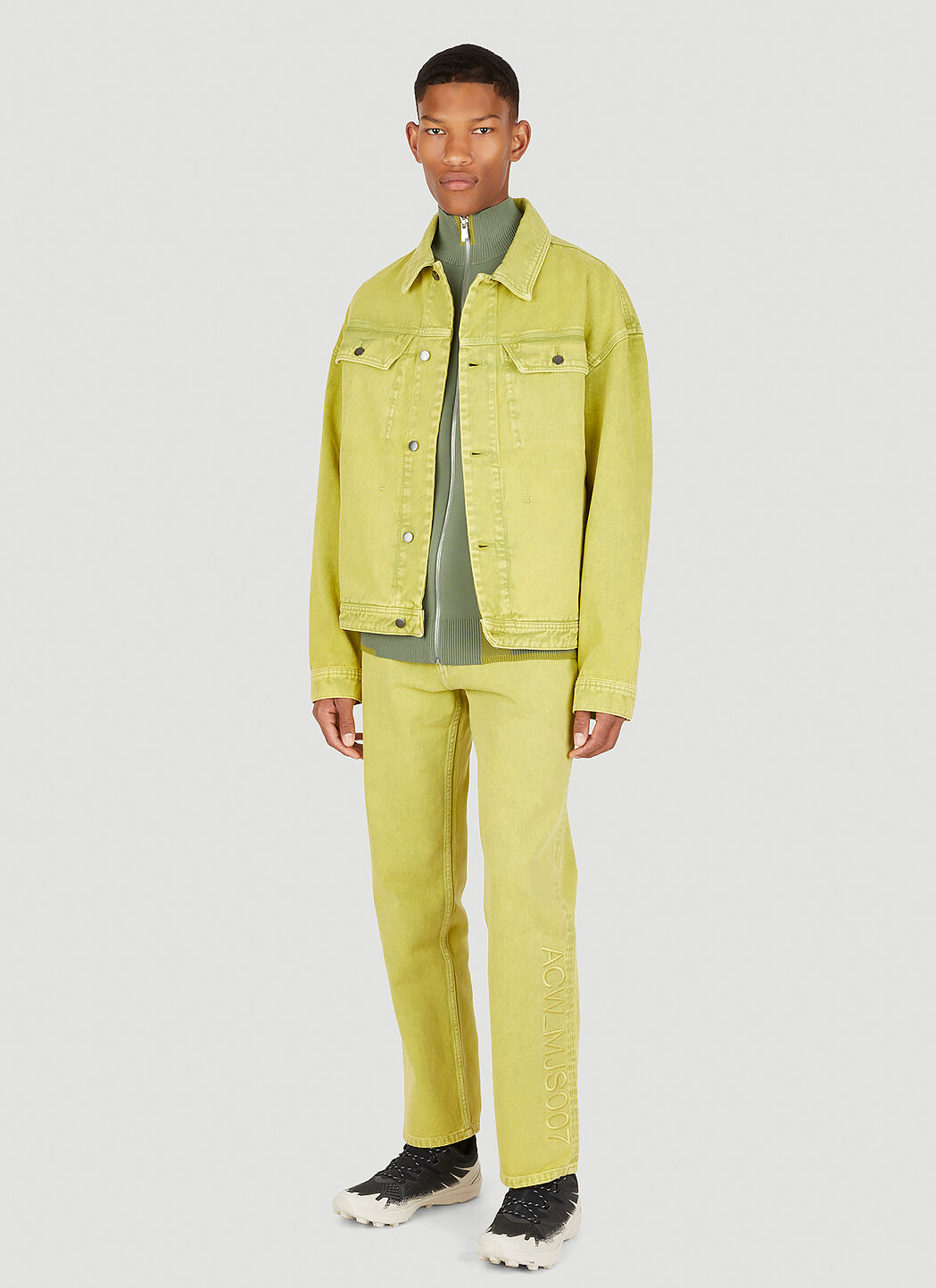 Neon yellow denim jacket cheap