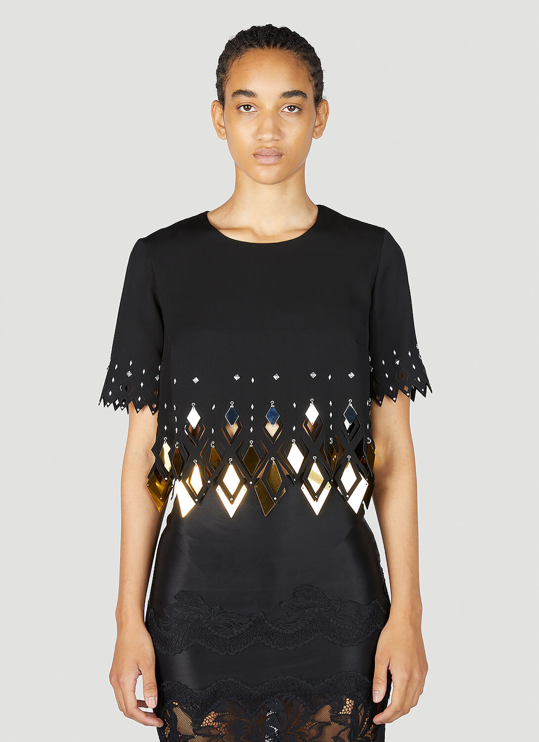 Paco Rabanne Embellished Crewneck Cropped T In Black