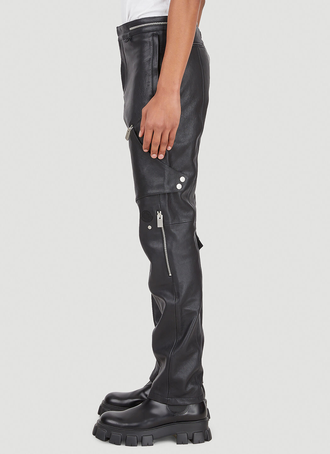 6 Moncler 1017 ALYX SM Zip Trim Leather Pants in Black LN CC