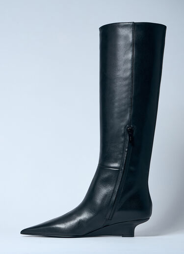 TOTEME Sharp Knee-High Leather Boots Black tot0259035