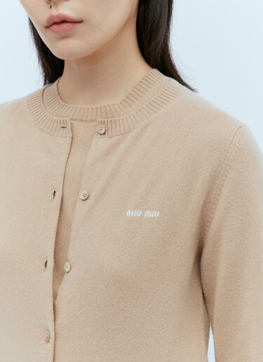 Miu Miu Logo Embroidery Cashmere Cardigan Beige miu0254002