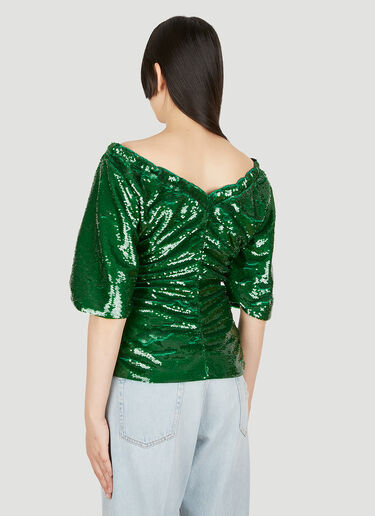 GANNI Ruched Sequin Top Green gan0249011