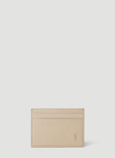 Saint Laurent Debossed Logo Cardholder in Beige