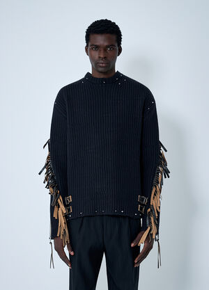 Prada Leather Embellished Wool Sweater Black pra0162009
