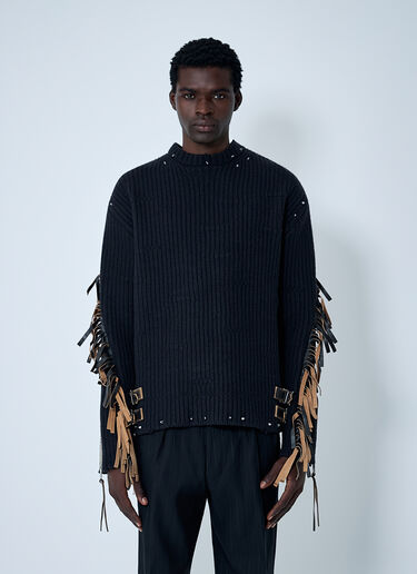 Leather Embellished Wool Sweater Prada Leather Embellished Wool Sweater Black pra0162009