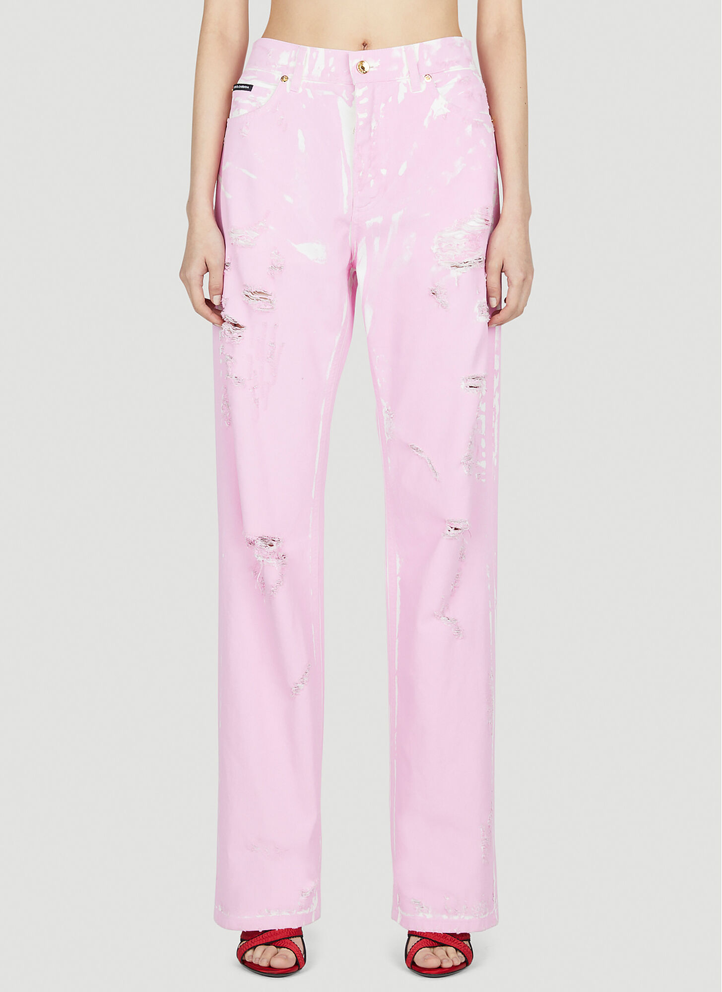 Shop Dolce & Gabbana Distressed Painted Pants In Pink
