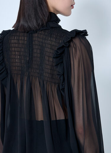 Saint Laurent Ruffled Silk Blouse Black sla0259012