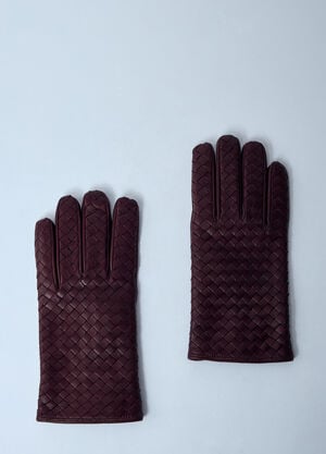 Bottega Veneta Intrecciato Leather Gloves Burgundy bov0159032