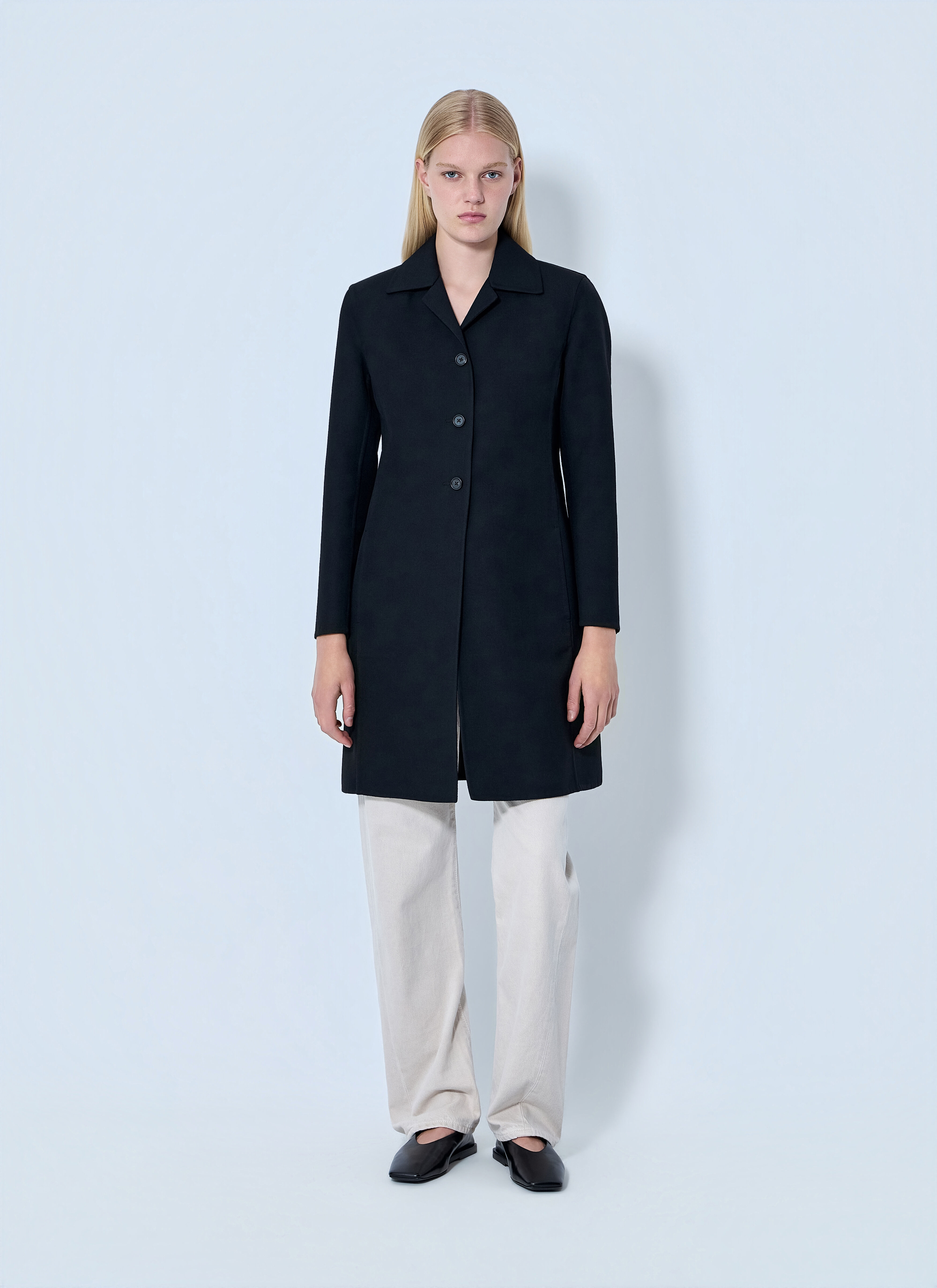 JIL SANDER 22-23AW メルトンウールピーコート ブラック 46 Jil Sander Women's' Single-Breasted Wool Coat in Black | LN-CC®
