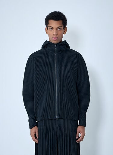 Homme Plissé Issey Miyake Pleated Zip-Up Hooded Sweater Black hmp0163006