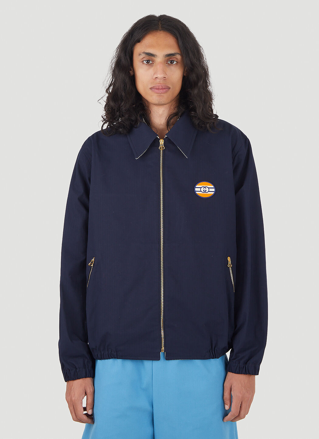 Gucci Men s Zip Through Vintage Logo Jacket in Blue LN CC