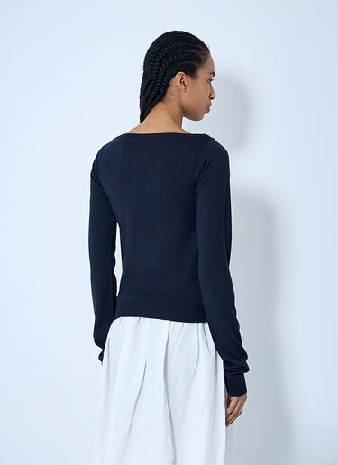 Miu Miu Logo Motif Wool Sweater Blue miu0260040