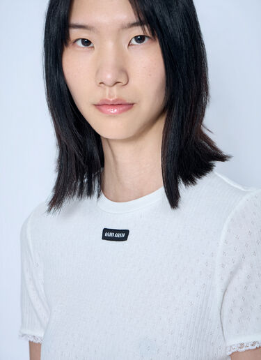 Miu Miu Lace-Trim Logo-Patch T-shirt White miu0265016