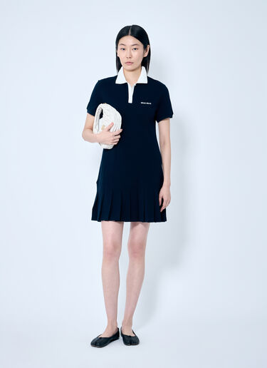 Miu Miu Polo Shirt Dress With Pleated Hem Blue miu0259013