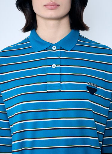 Prada Long Sleeve Striped Polo Shirt Blue pra0260016