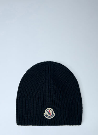 LN-CC® - Moncler: Ribbed Wool Beanie Hat - Black Moncler Ribbed Wool Beanie Hat Black mon0166035