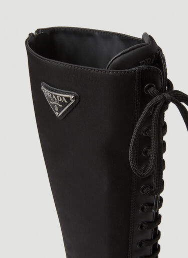 Prada Re-Nylon Knee-High Combat Boots Black pra0249024