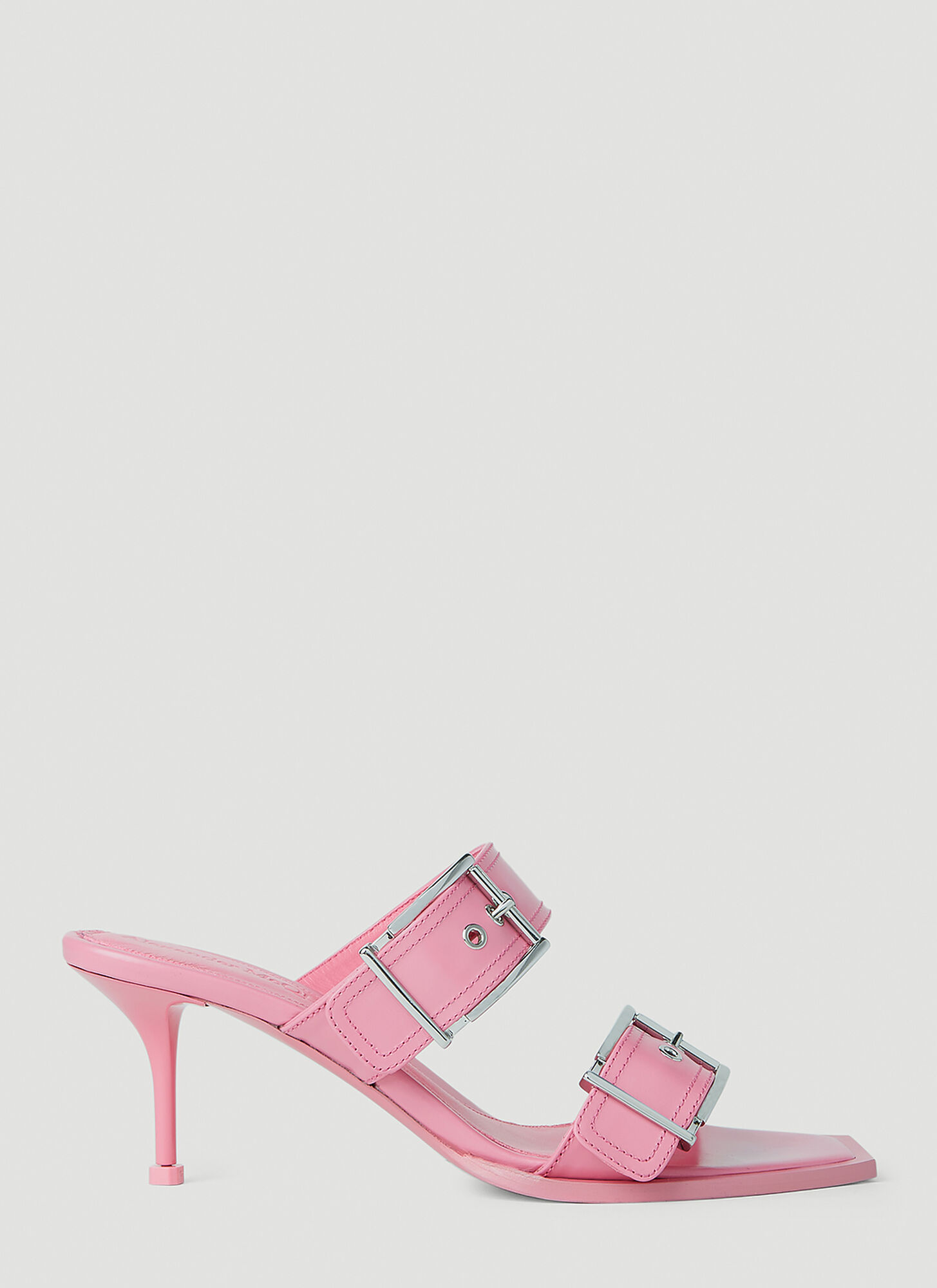 Alexander Mcqueen Womens Pink Buckle-embellished Leather Heeled Mules
