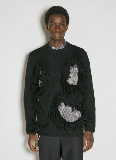 Comme des Garçons Homme Plus Cut-Out Wool Sweater With Tassle Edge Black hpl0154010
