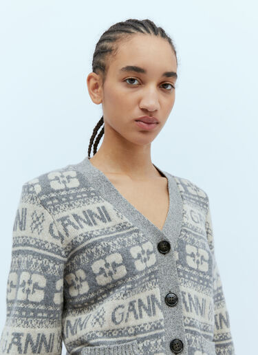 Logo Intarsia Cardigan GANNI Logo Intarsia Cardigan Grey gan0254011