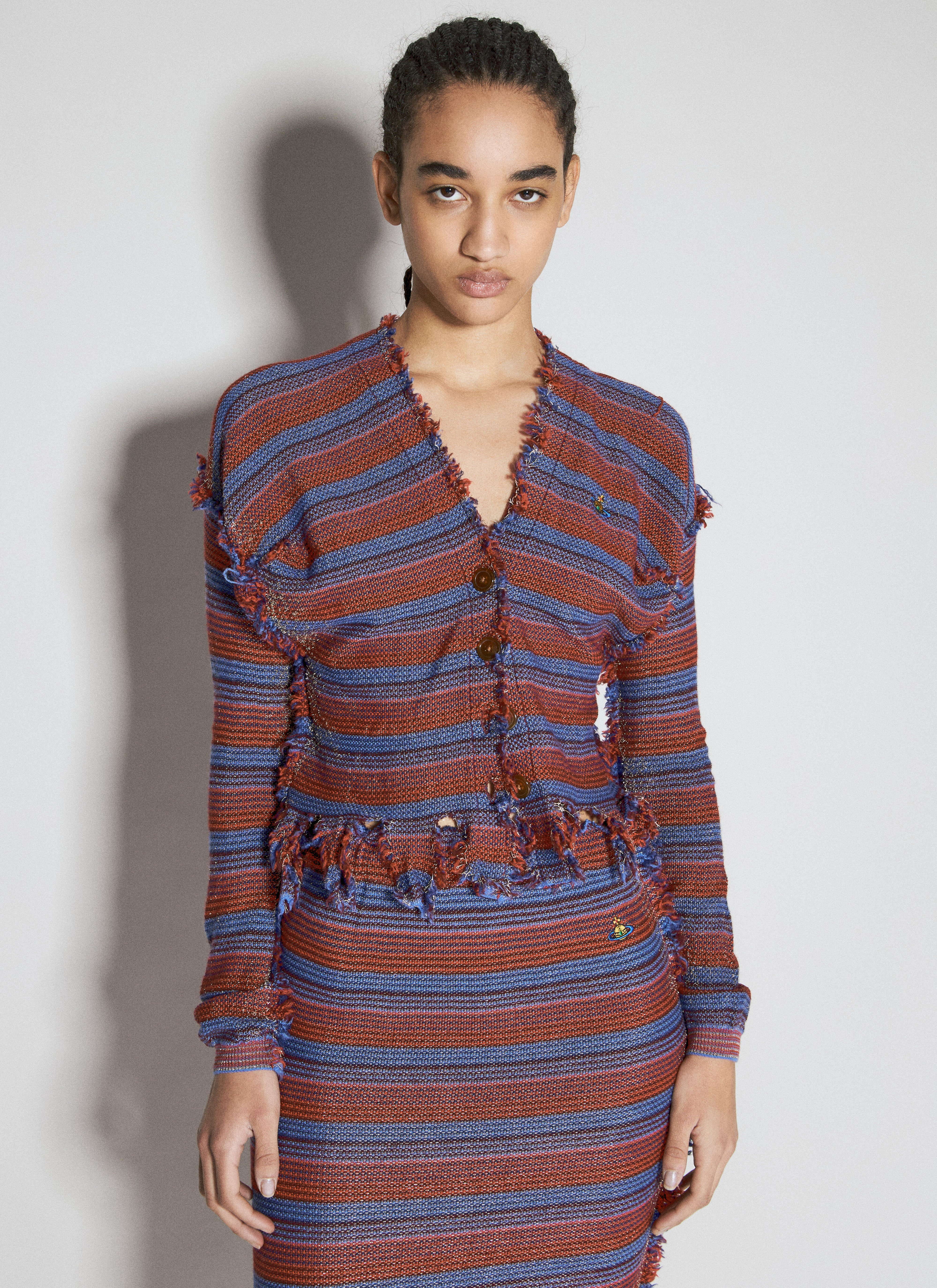 TOTEME Stripe Broken-Stitch Knit Cardigan Grey tot0257029