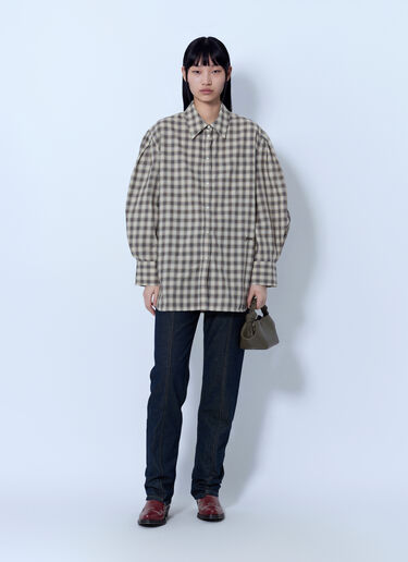 LN-CC® - GANNI: Light Check Flannel Pleated Sleeve Shirt - Beige GANNI Light Check Flannel Pleated Sleeve Shirt Beige gan0266008
