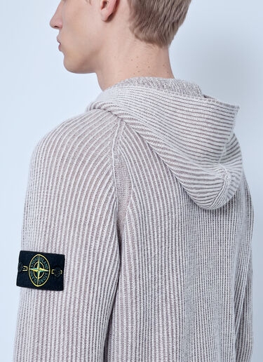 LN-CC® - Stone Island: Ribbed Knit Hoodie - Beige Stone Island Ribbed Knit Hoodie Beige sto0165048