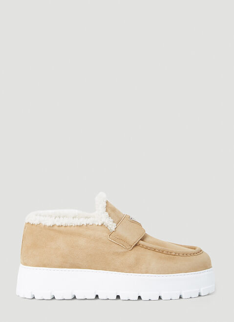 Saint Laurent Shearling Lined Suede Platform Loafers Black sla0253063