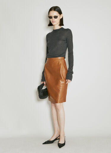 Saint Laurent Leather Pencil Skirt Brown sla0254029
