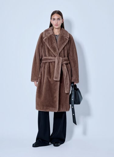 LN-CC® - Max Mara: Faux Fur Belted Coat - Beige Max Mara Faux Fur Belted Coat Beige max0266112