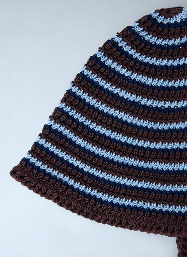 Miu Miu Striped Crochet Hat with Ties Brown miu0264026