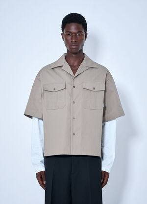 Balenciaga Short-Sleeve Button-Down Shirt Beige bal0165002