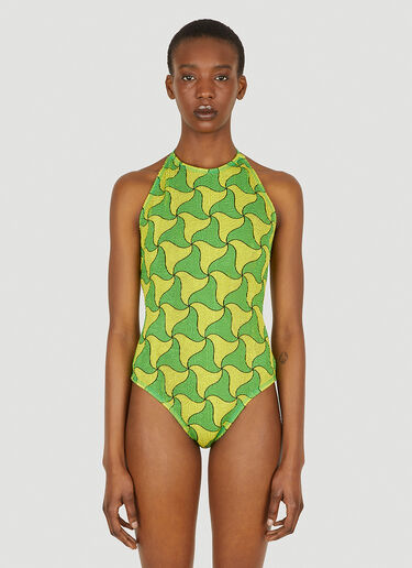 Bottega Veneta Ghost Print Crinkled Swimsuit Green bov0247026