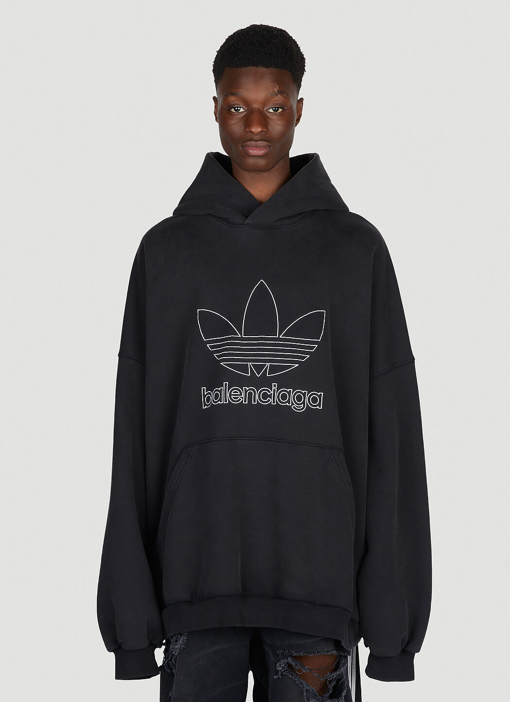 Balenciaga x adidas Men s Embroidered Logo Hooded Sweatshirt in Black LN CC