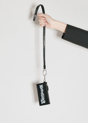 Saint Laurent Logo Print Leather Cardholder On Keyring Black sla0255117