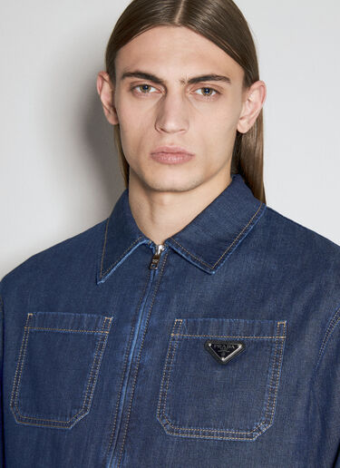Logo Plaque Denim Jacket Prada Logo Plaque Denim Jacket Blue pra0156005