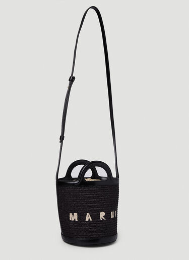 TROPICALIA small bucket bag in black leather and raffia