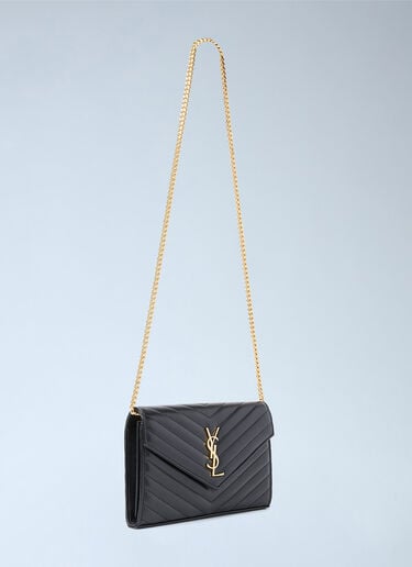 Saint Laurent Cassandre Matelassé 链条皮革钱包 黑色 sla0253114