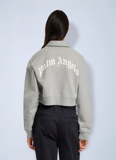 LN-CC® - Palm Angels: Curved Logo Crop Polo Crew Long Sleeve - Grey Palm Angels Curved Logo Crop Polo Crew Long Sleeve Grey pma0266226