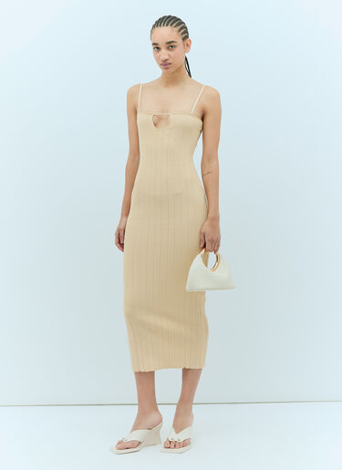 Jacquemus La Robe Sierra Bretelles Midi Dress Beige jac0256015