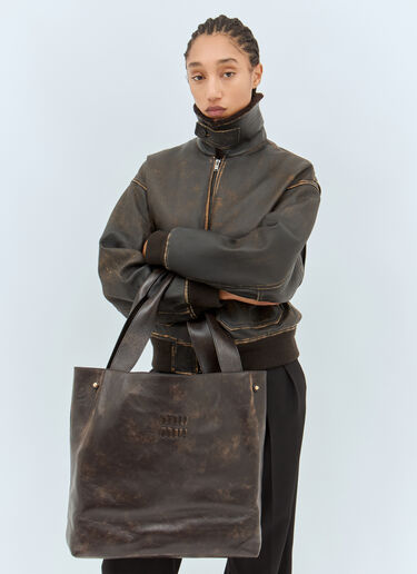 Miu Miu Leather Hobo Tote Bag Brown miu0258027