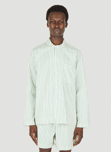 Tekla Classic Striped Sleep Shirt Green tek0349028