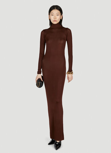 Saint Laurent High Neck Dress Brown sla0252003