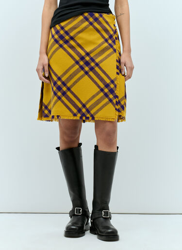 Burberry 格纹羊毛短褶裙 黄色 bur0254016