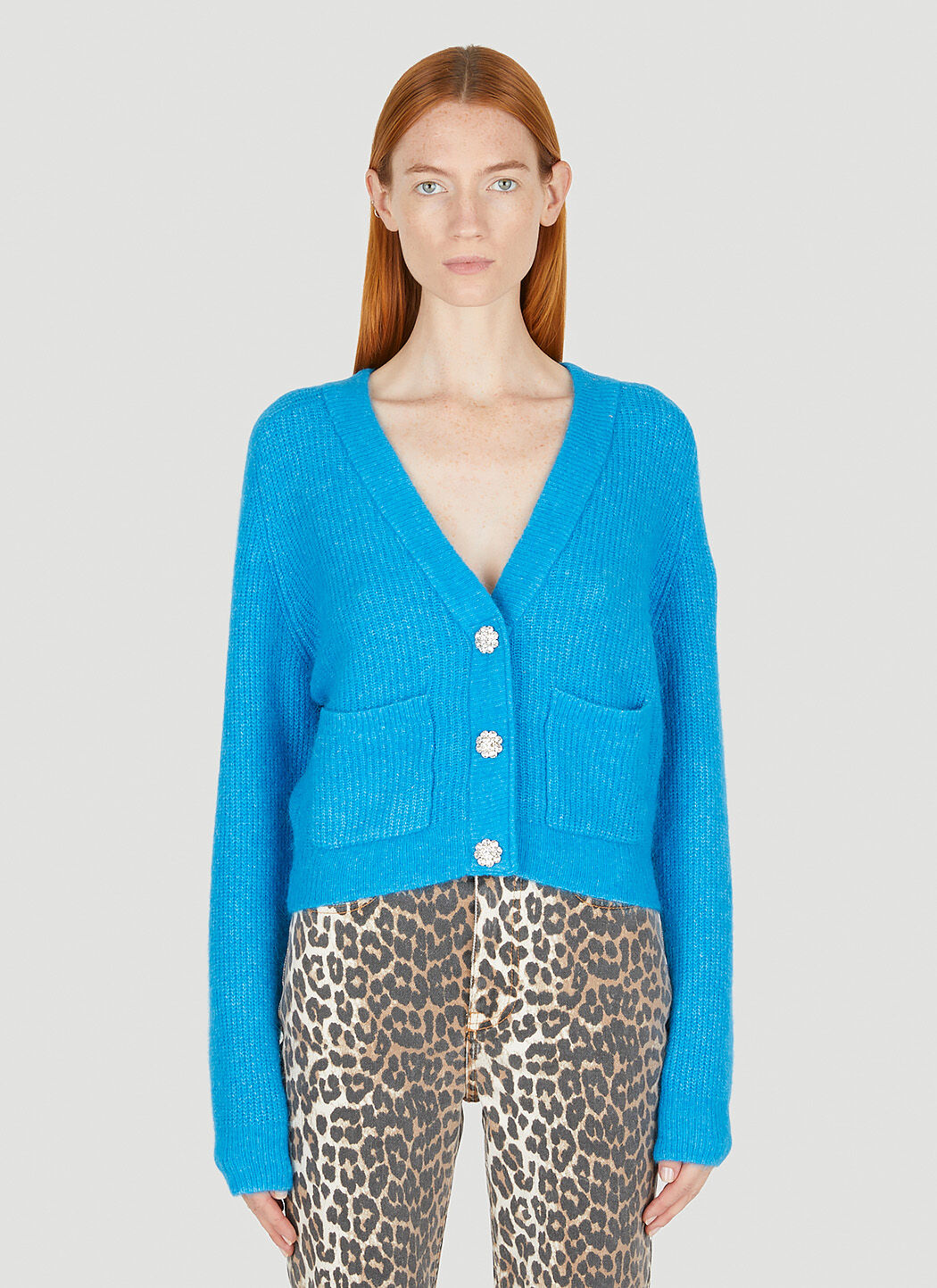 Ganni blue cardigan top