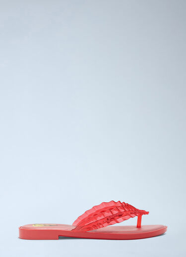 LN-CC® - GANNI x Melissa: Ruffled Strap Flip Flops - Red GANNI x Melissa Ruffled Strap Flip Flops Red gan0265023