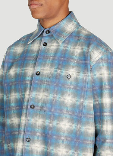 Bottega Veneta Flannel Print Leather Shirt Light Blue bov0152003