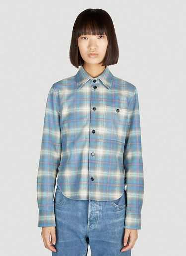 Bottega Veneta Flannel Print Leather Shirt Blue bov0252067