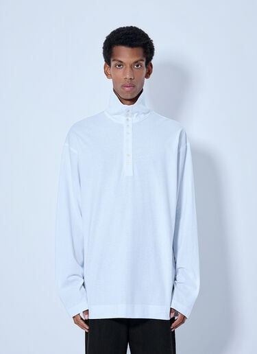 LN-CC® - Dries Van Noten: Hegon Long Sleeve Polo Shirt - White Dries Van Noten Hegon Long Sleeve Polo Shirt White dvn0165014